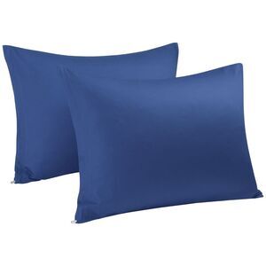 2 Pack Egyptian Cotton Pillowcases with Zipper Closure Navy Blue King(20"x36")